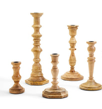 Load image into Gallery viewer, Set of 5 mango wood hand crafted candlesticks