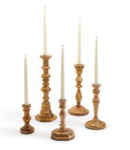 Load image into Gallery viewer, Set of 5 mango wood hand crafted candlesticks